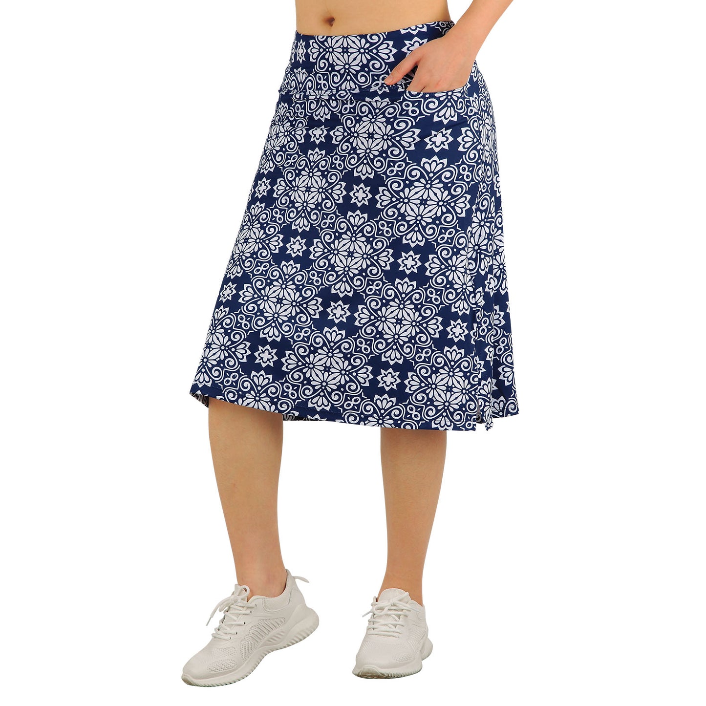 ANVIVO Women's Skorts Knee Length, Modest Long Athletic Sports Casual Skirt with High Waisted Pockets