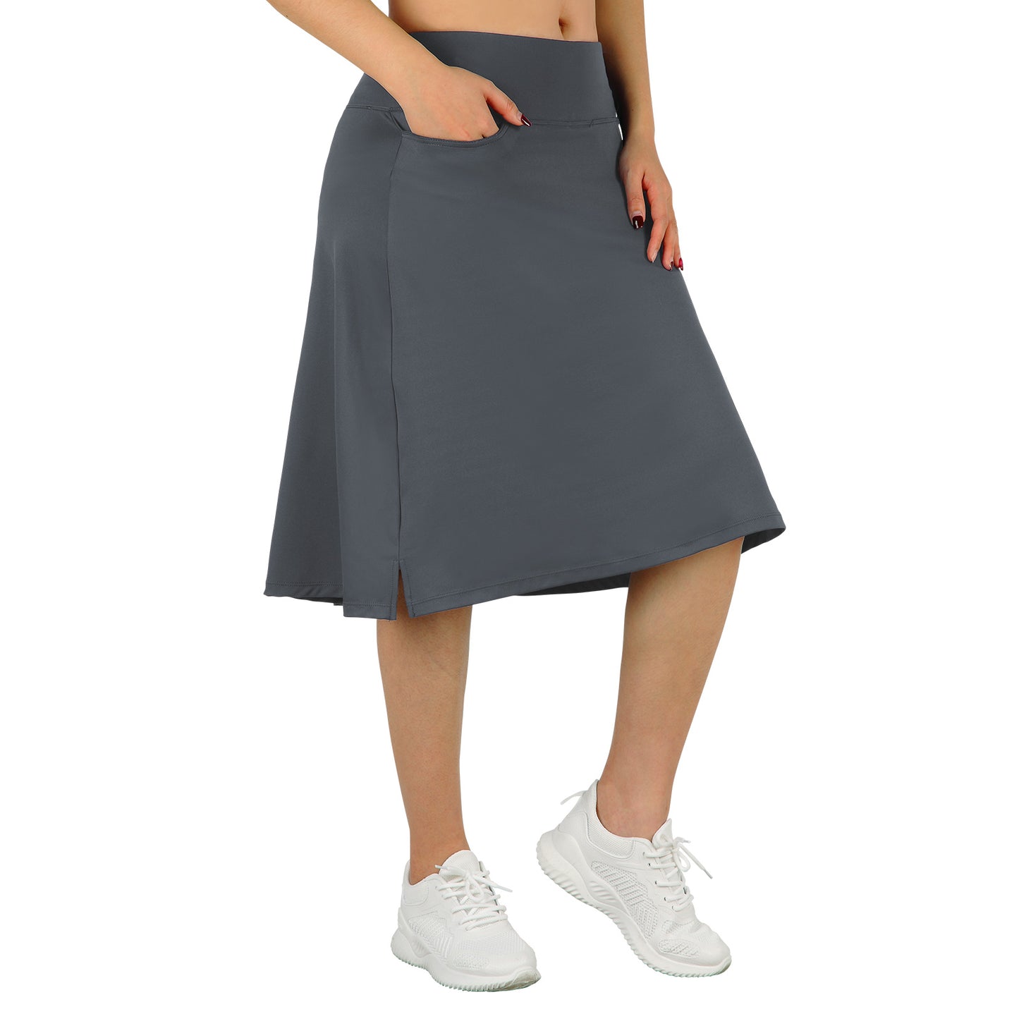 ANVIVO Women's Skorts Knee Length, Modest Long Athletic Sports Casual Skirt with High Waisted Pockets