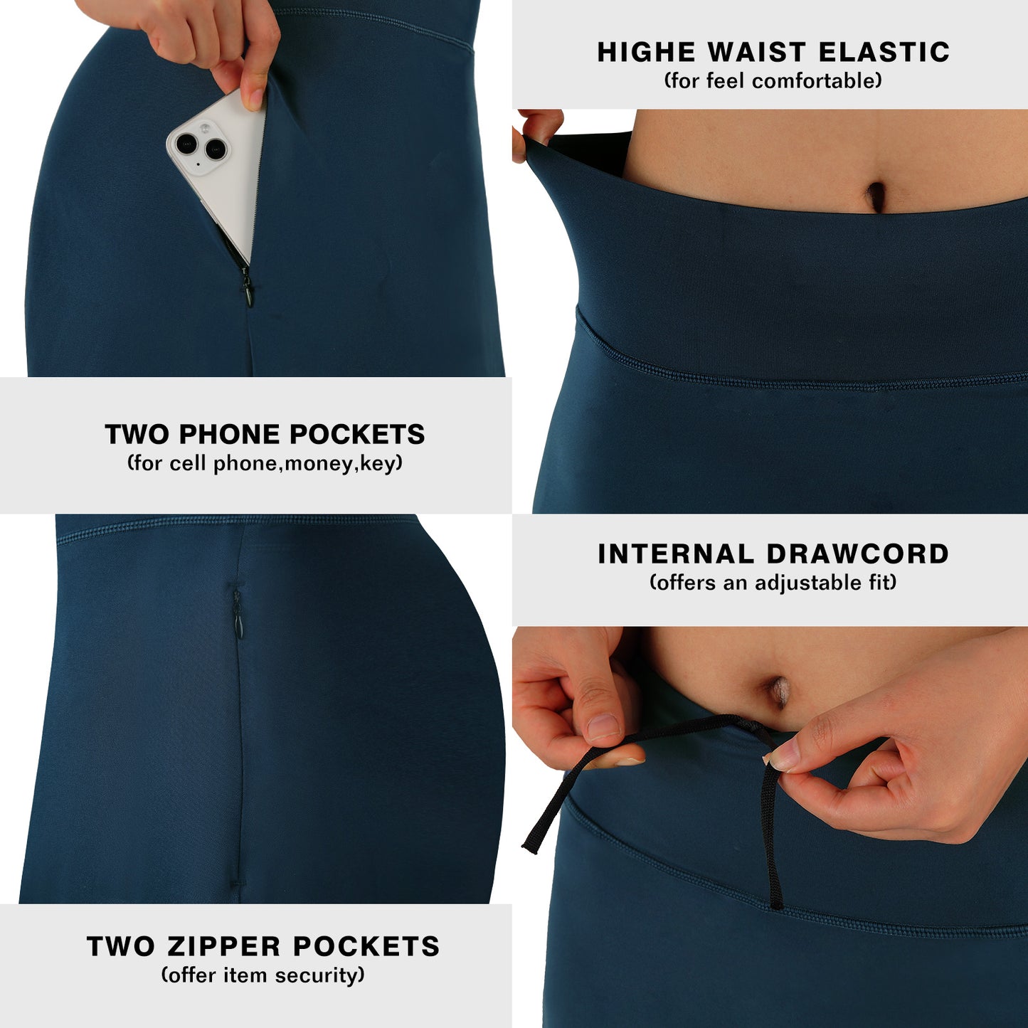 ANIVIVO Skirted Leggings for Women with Pockets Long Skirt with full Leggings 25"Knee Length with 2 Zipper Pockets-Navy Blue