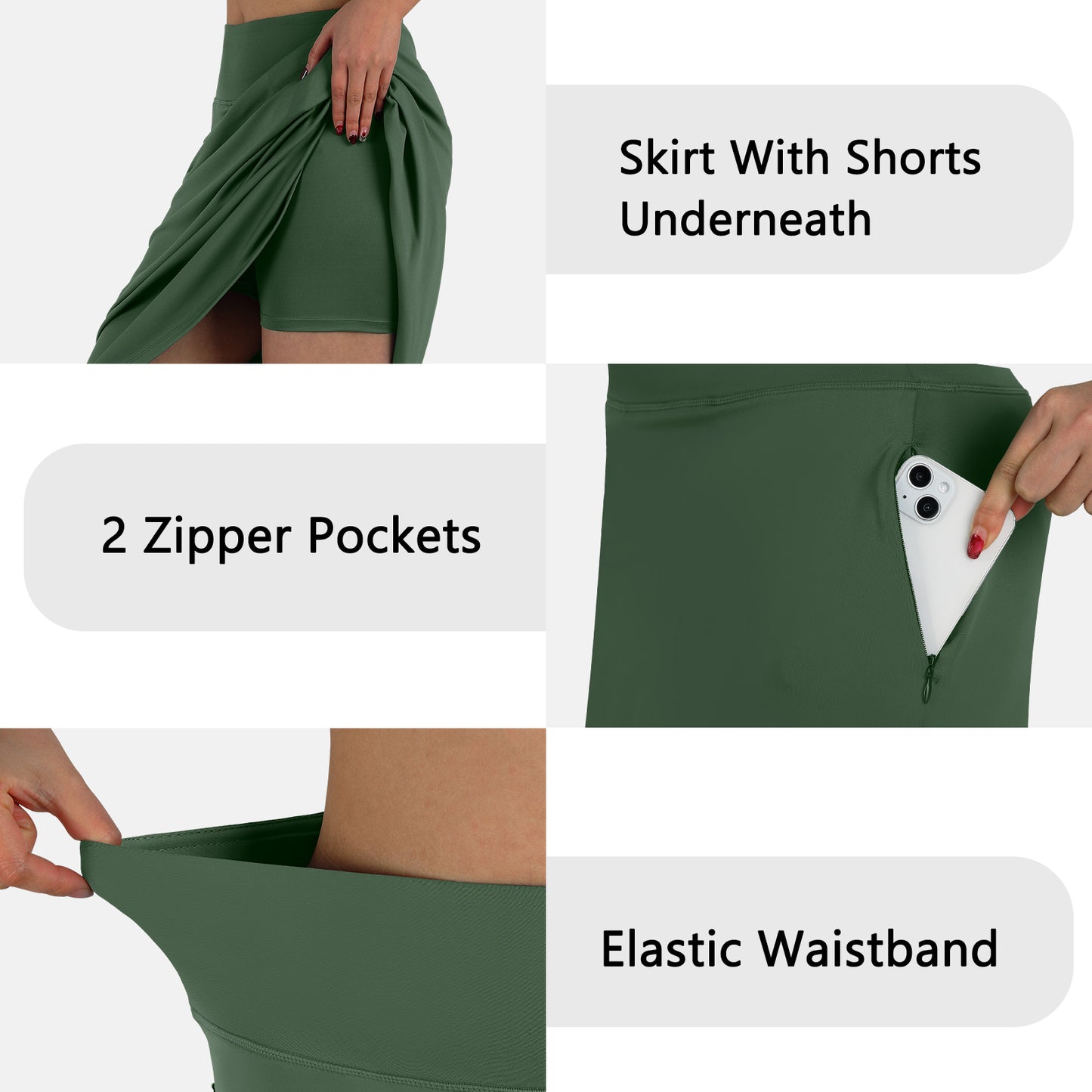 ANIVIVO Women 28" Midi Long Skorts Knee Length Athletic Skirt with Pocket-Armygreen