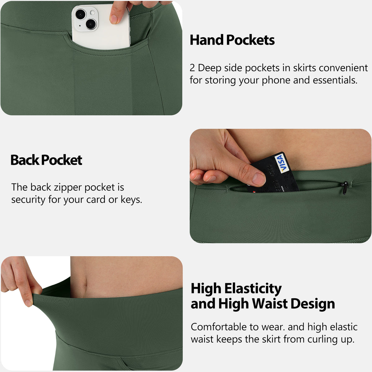 ANIVIVO Women's 24" Knee Length Skorts with Pockets Long Skorts Athletic Skirt 3 Pockets-Army Green