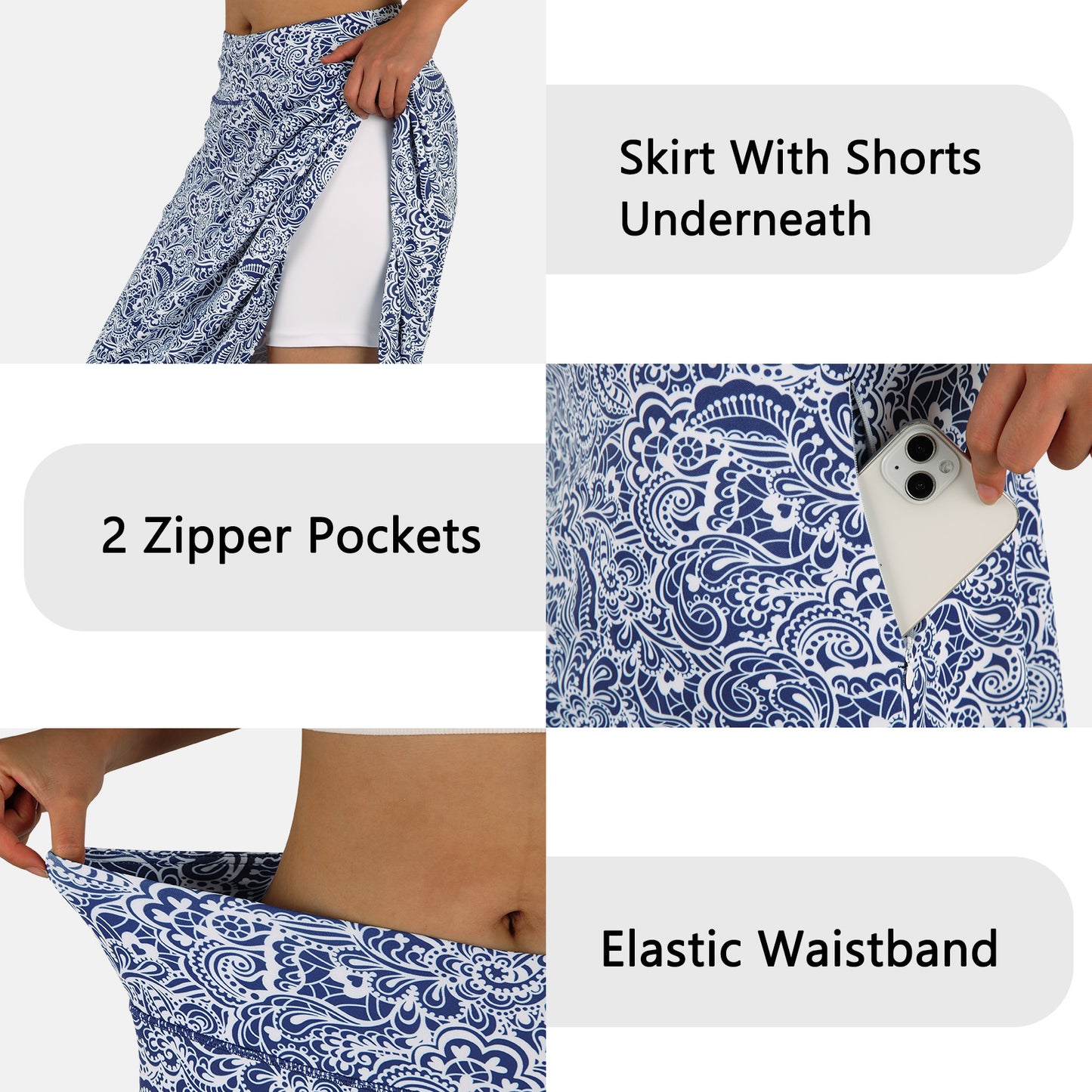 ANIVIVO Women 28" Midi Long Skorts Knee Length Athletic Skirt with Pocket-Bluefloral