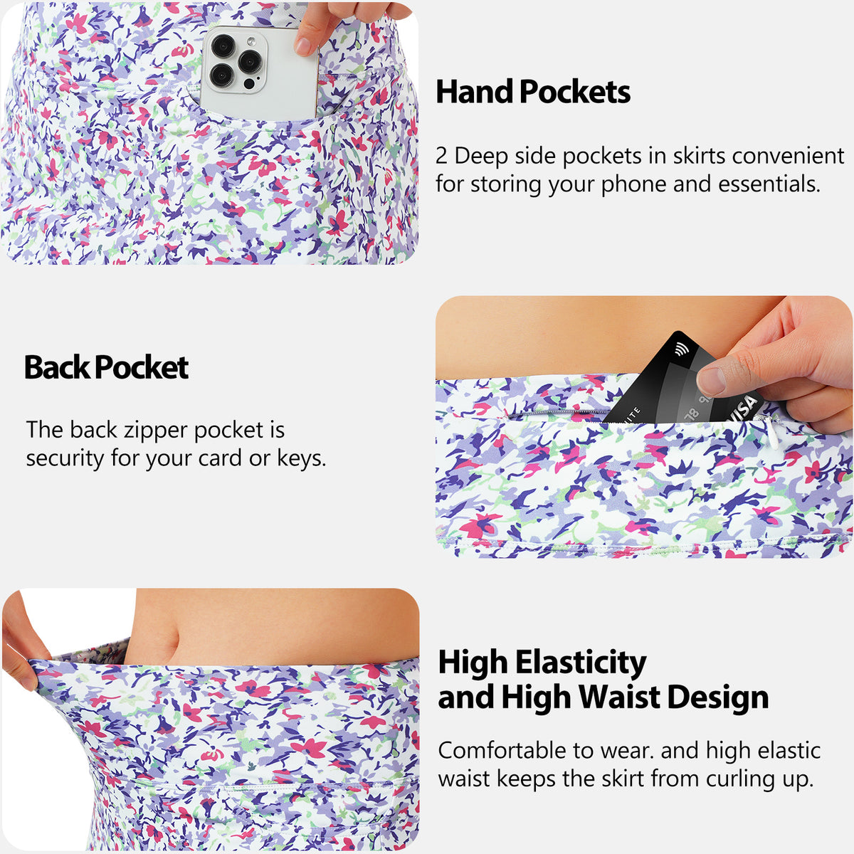 ANIVIVO Women's 24" Knee Length Skorts with Pockets Long Skorts Athletic Skirt 3 Pockets-Abstract Floral
