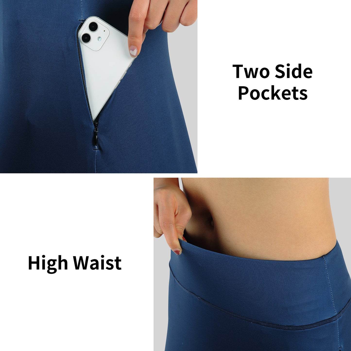 ANIVIVO Women Long Skirt with Leggings Skirted Leggings with Pockets High Waisted Zipper Pockets Modest Athletic skirt-Navy Blue