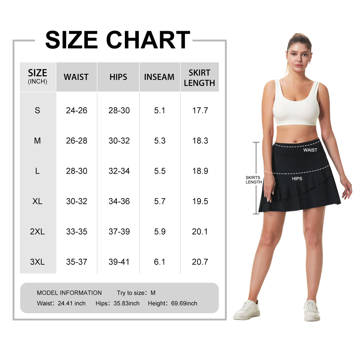 ANIVIVO 17" Golf Skorts for Women with Pockets Athletic Tennis Skirt-Black