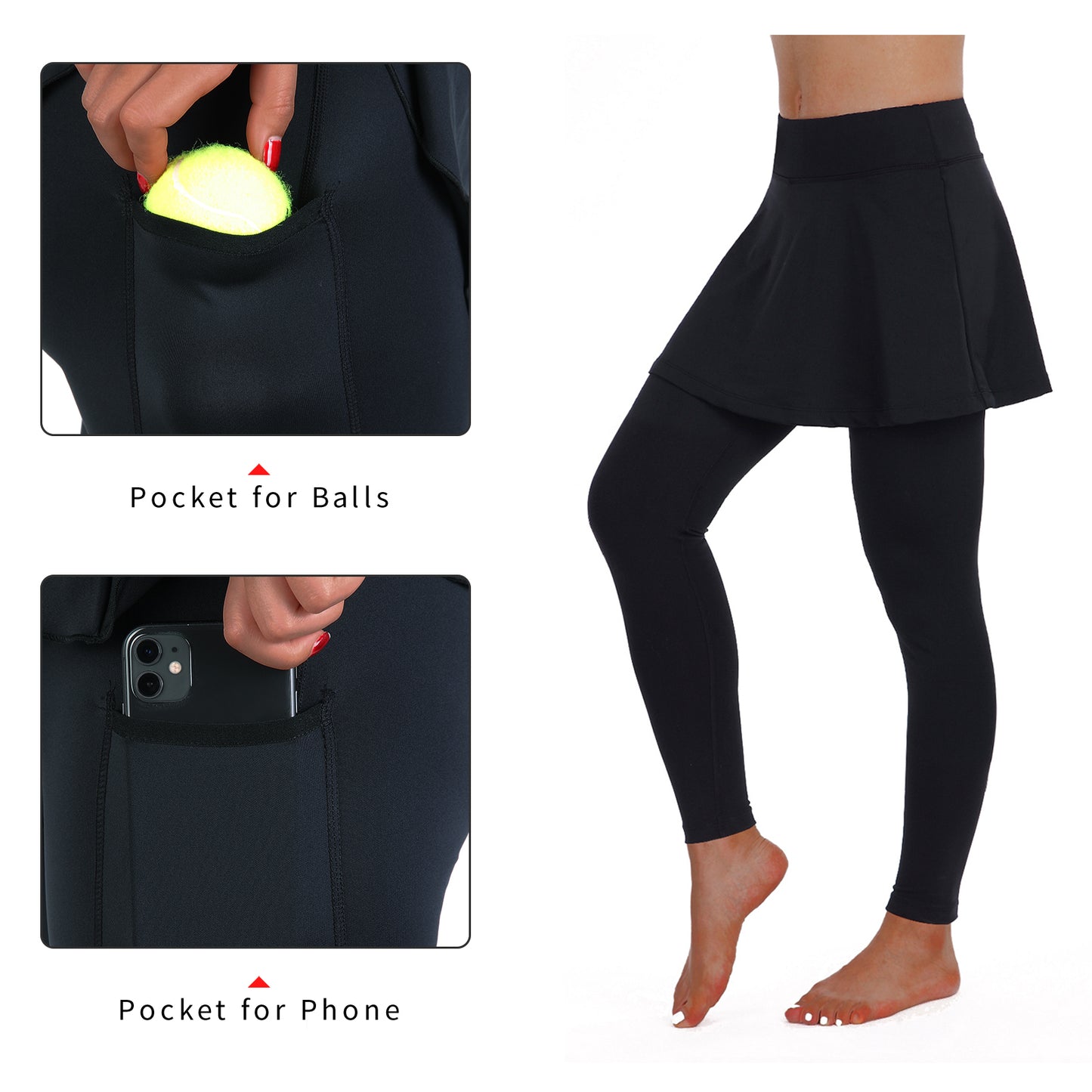 Athletic Skirt with full length Leggings Tennis Skirted Legging for Women with Pocket