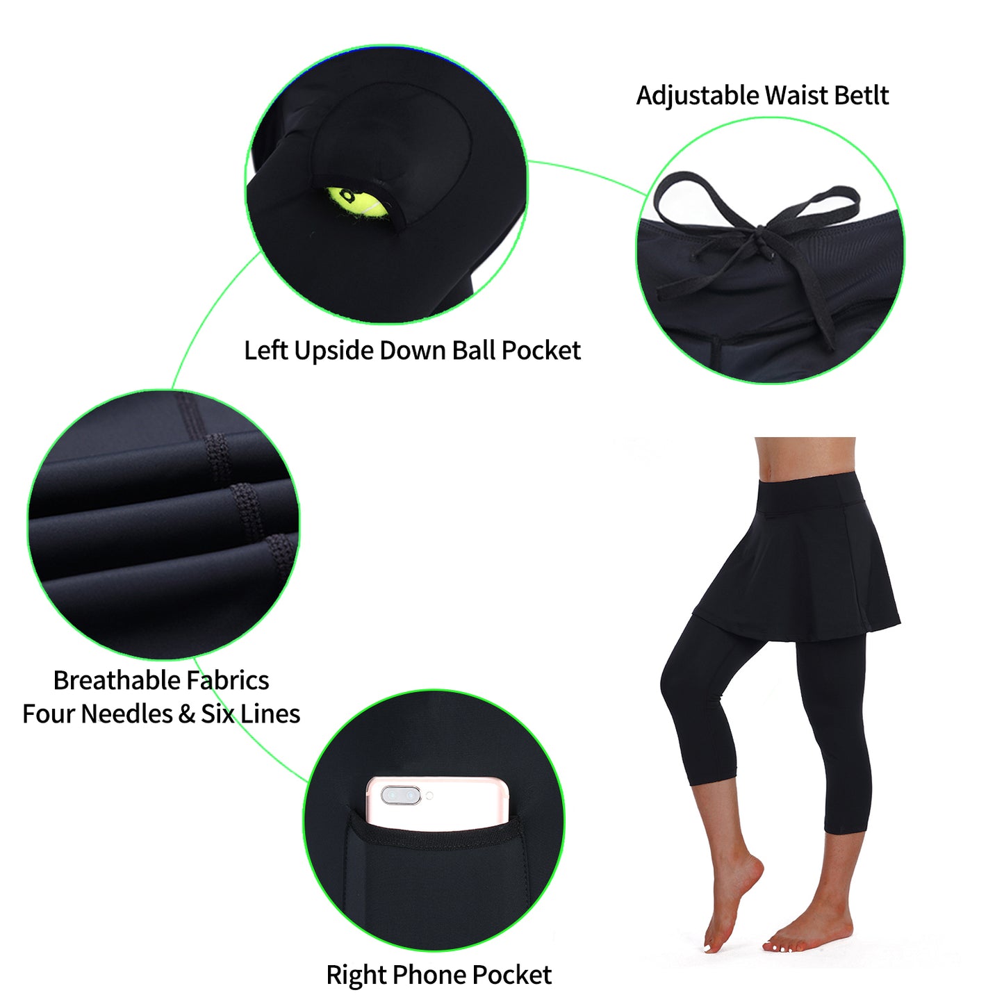 Capri Length Skirted Legging for Women, Yoga Legging with Skirts, Women Tennis Leggings Clothes Pockets