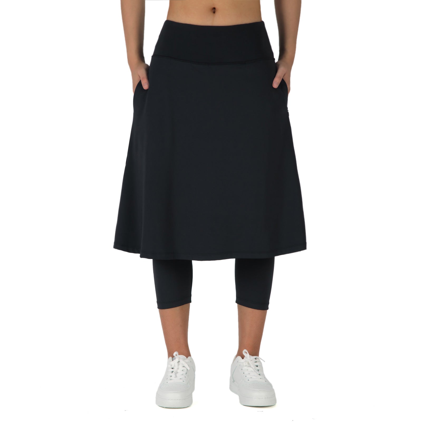 Anivivo Women Long Knee Length Skirt with Capris Leggings, Skirted Leegings  with High Waisted Zipper Pockets