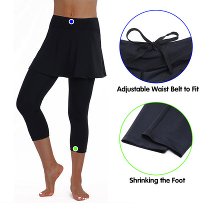 ANIVIVO Women Skirted Leggings Tennis Yoga Legging with Skirt Athletic-Black