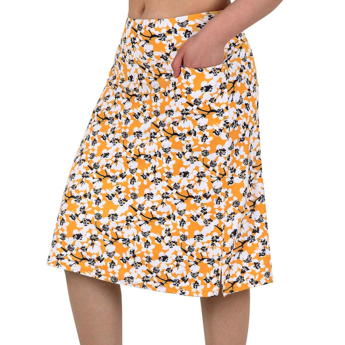 ANIVIVO Women's 24" Knee Length Skorts with Pockets Long Skorts Athletic Skirt 3 Pockets-Yellow Floral