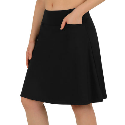 ANIVIVO Skorts for Women 20" Knee Length Tennis Skirts with Pocekts-Black