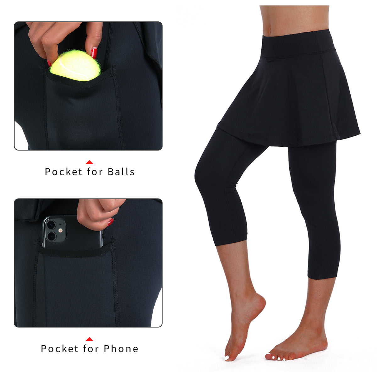 ANIVIVO Women Skirted Leggings Tennis Yoga Legging with Skirt Athletic-Black