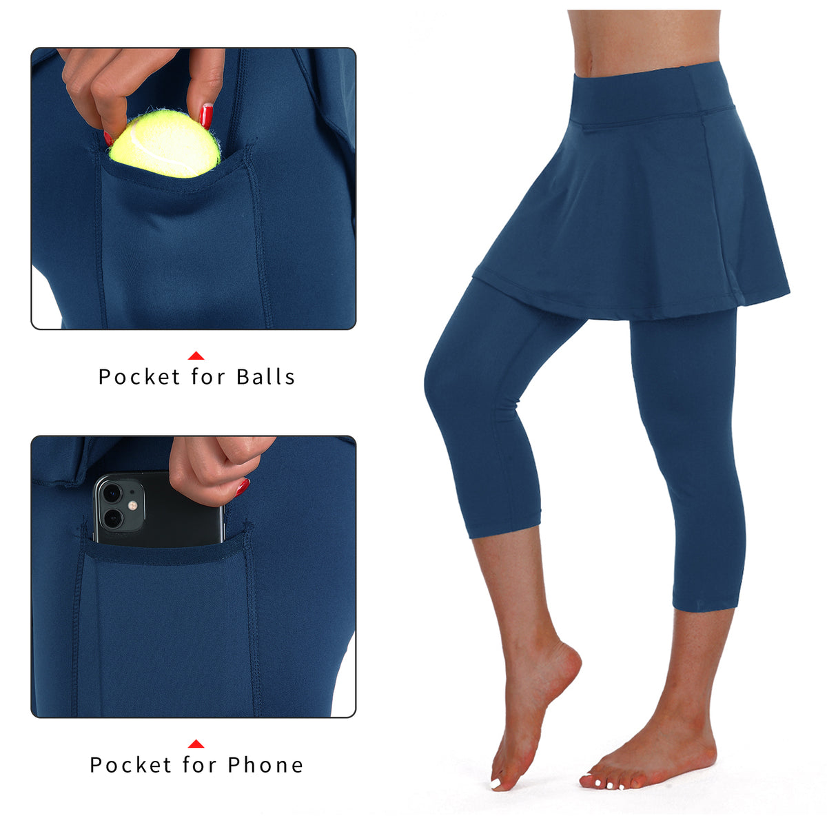 ANIVIVO Women Skirted Leggings Tennis Yoga Legging with Skirt Athletic-Navyblue