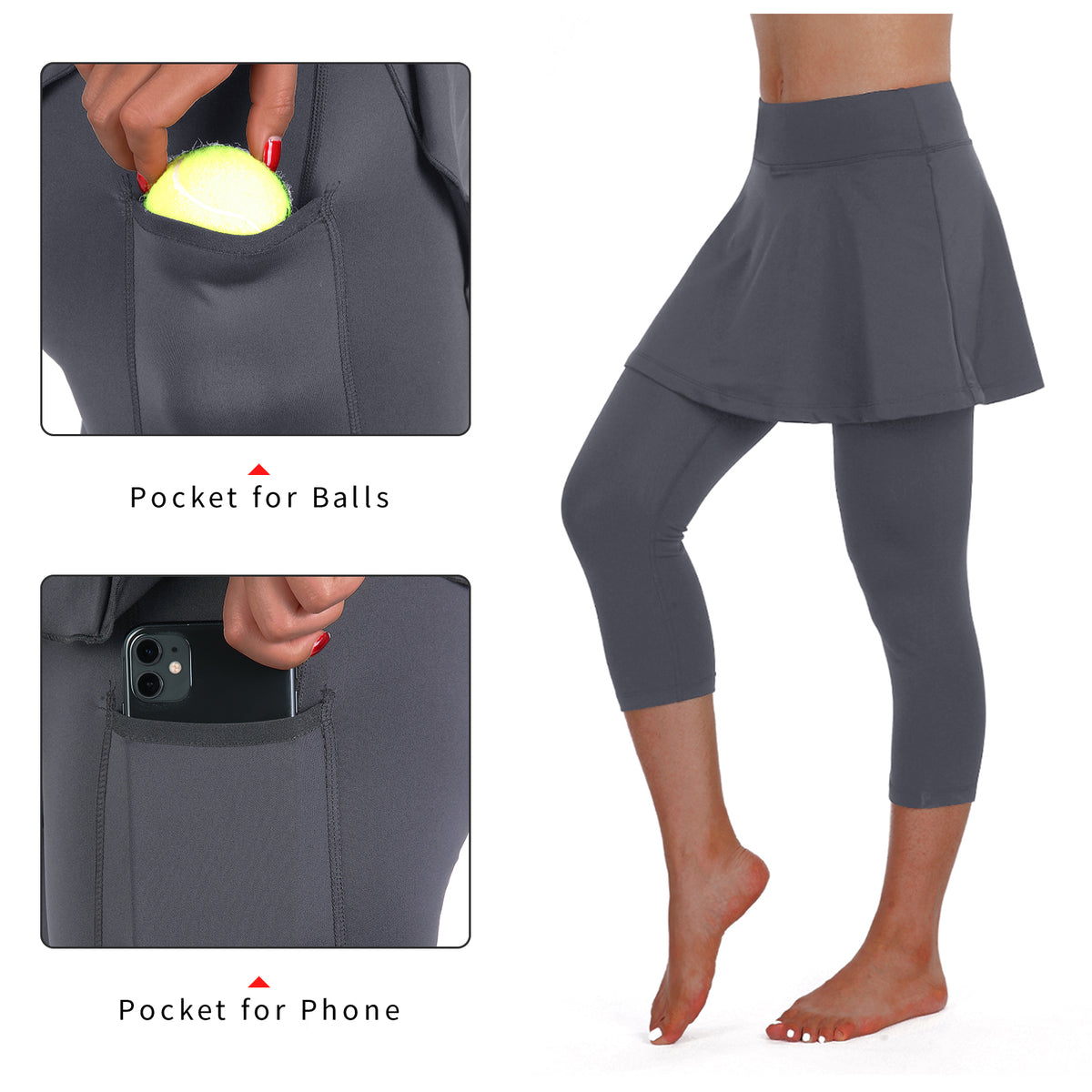 ANIVIVO Women Skirted Leggings Tennis Yoga Legging with Skirt Athletic-Grey