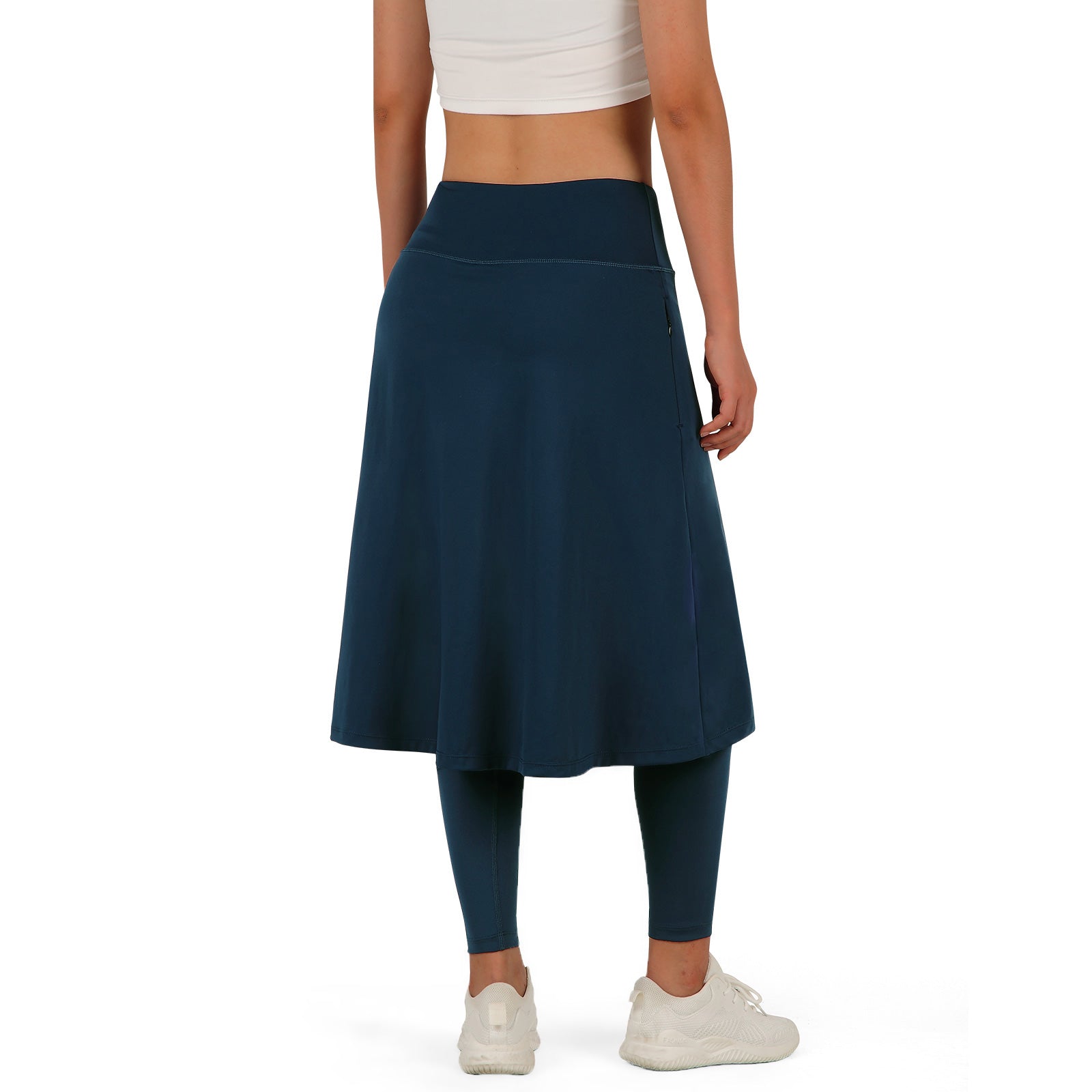 ANIVIVO Skirted Leggings for Women with Pockets Long Skirt with full Leggings 25"Knee Length with 2 Zipper Pockets-Navy Blue