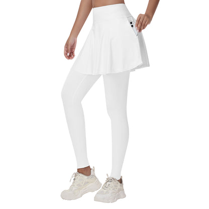 ANIVIVO Women Skirted Leggings Athletic Yoga Tennis Skirt with Legging Pleated, Pocket, Athletic, Exercise, Pickleball Clothes-White