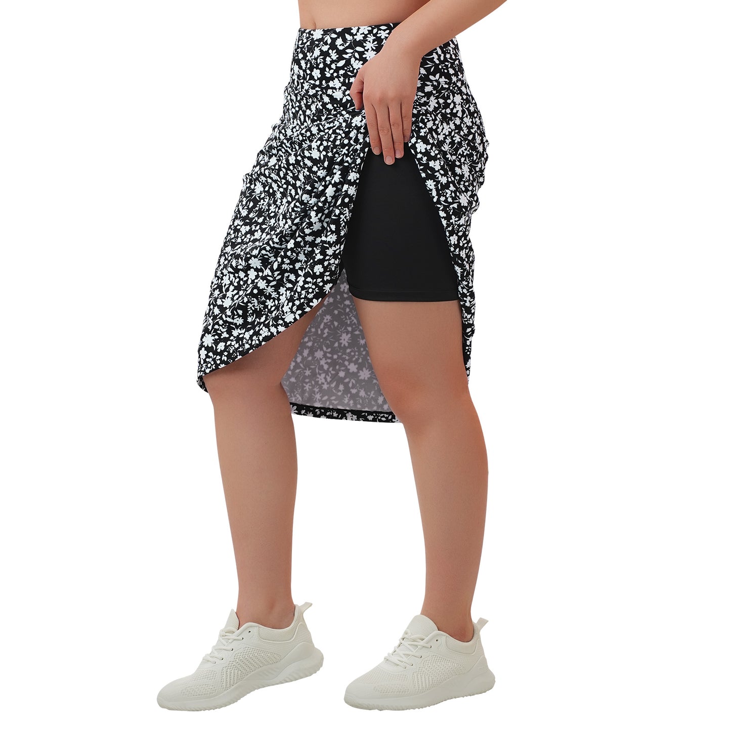 ANIVIVO Women's 24" Knee Length Skorts with Pockets Long Skorts Athletic Skirt 3 Pockets-Blackwhite Floral