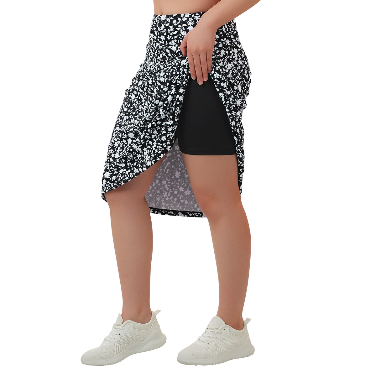 ANIVIVO Women's 24" Knee Length Skorts with Pockets Long Skorts Athletic Skirt 3 Pockets-Blackwhite Floral