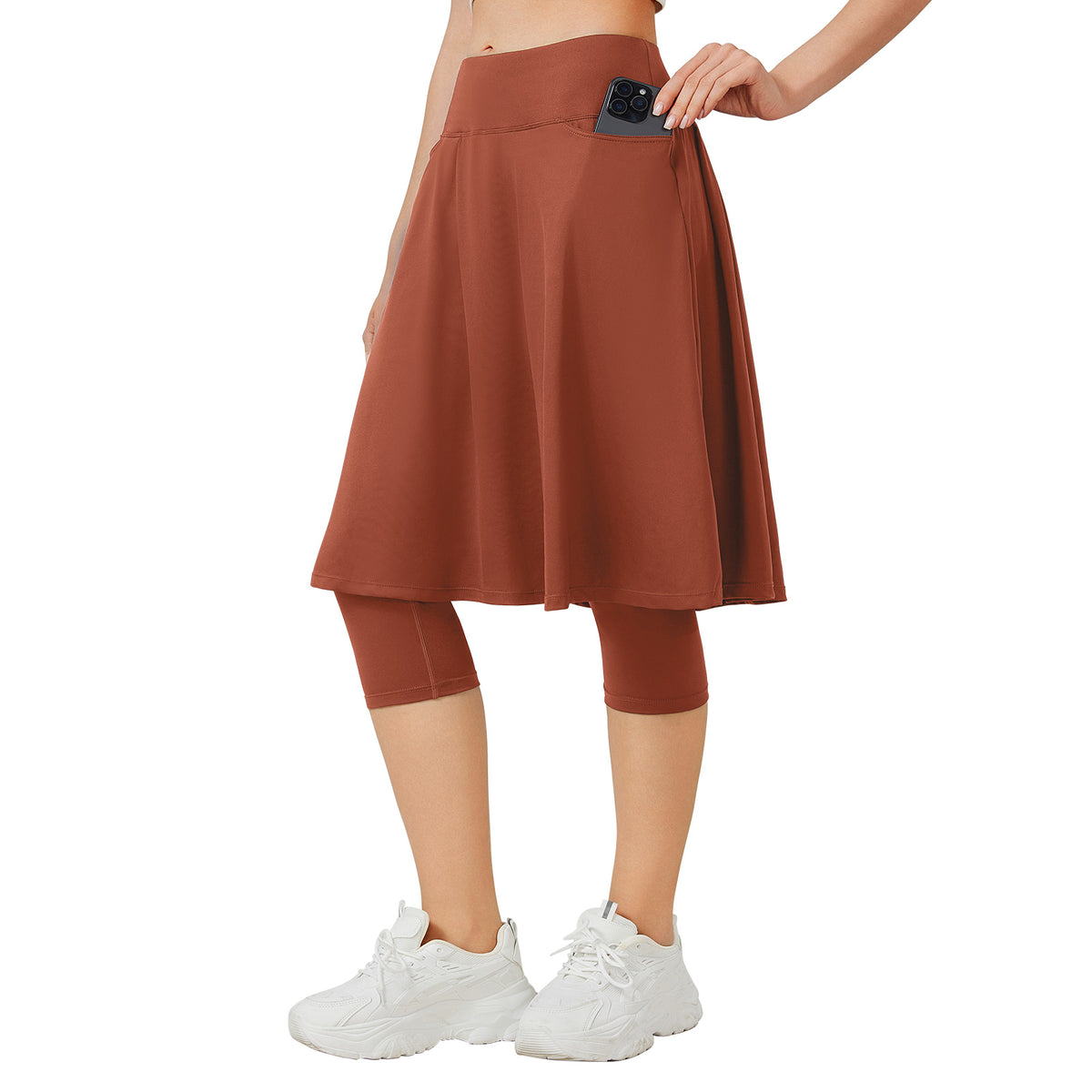 ANIVIVO 24" Long Skirted Leggings for Women Capris Leggings-Caramel