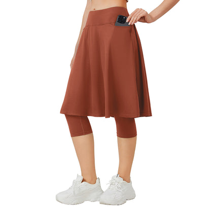 ANIVIVO 24" Long Skirted Leggings for Women Capris Leggings-Caramel