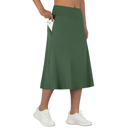 ANIVIVO Women 28" Midi Long Skorts Knee Length Athletic Skirt with Pocket-Armygreen
