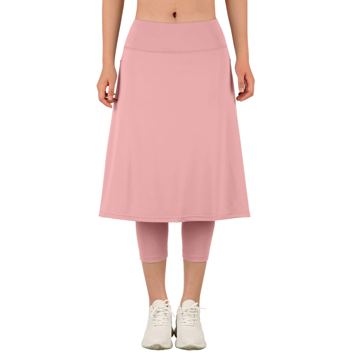 ANIVIVO Women Long Skirt with Leggings Skirted Leggings with Pockets High Waisted Zipper Pockets Modest Athletic skirt-Pink