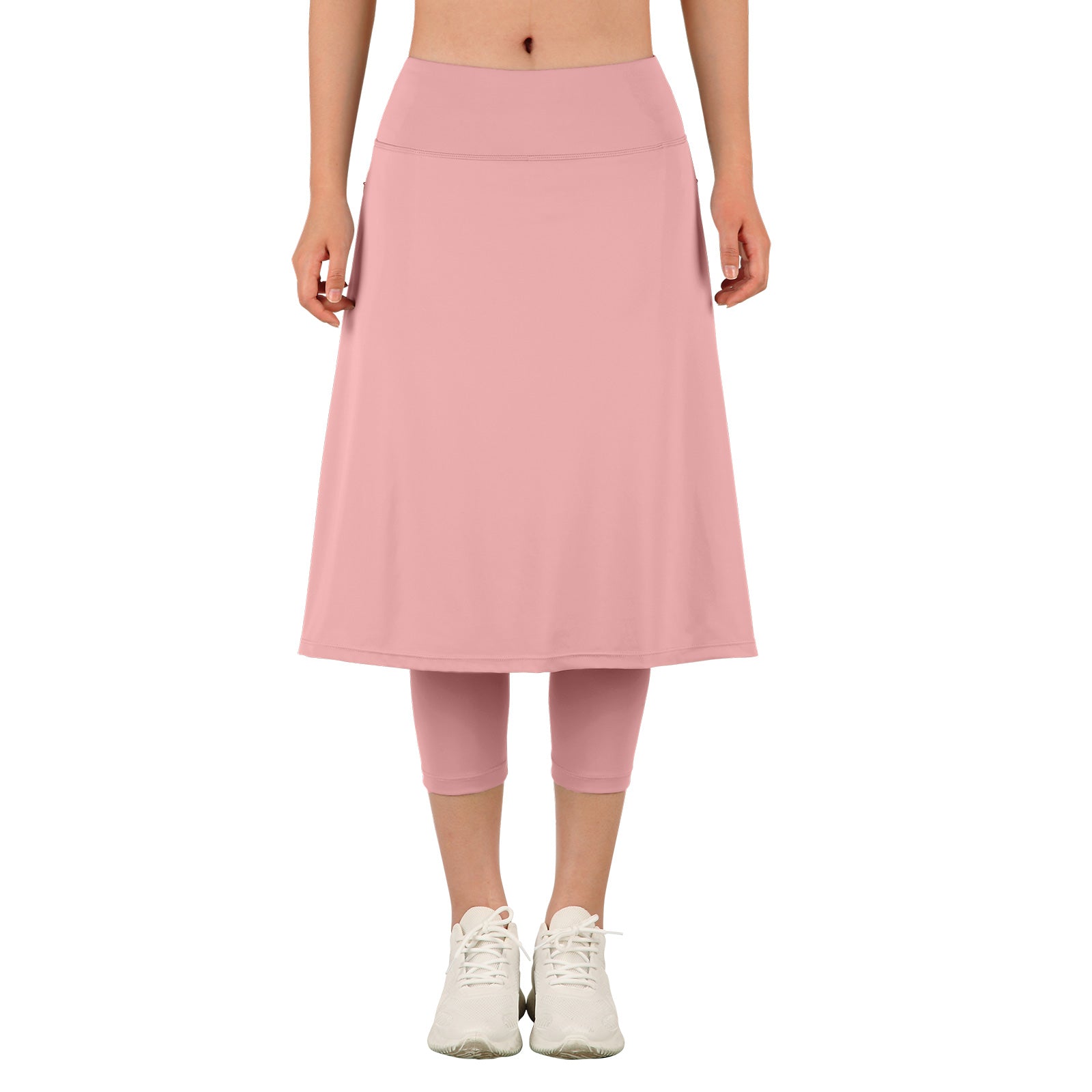 ANIVIVO Women Long Skirt with Leggings Skirted Leggings with Pockets High Waisted Zipper Pockets Modest Athletic skirt-Pink
