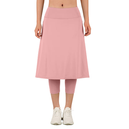 ANIVIVO Women Long Skirt with Leggings Skirted Leggings with Pockets High Waisted Zipper Pockets Modest Athletic skirt-Pink