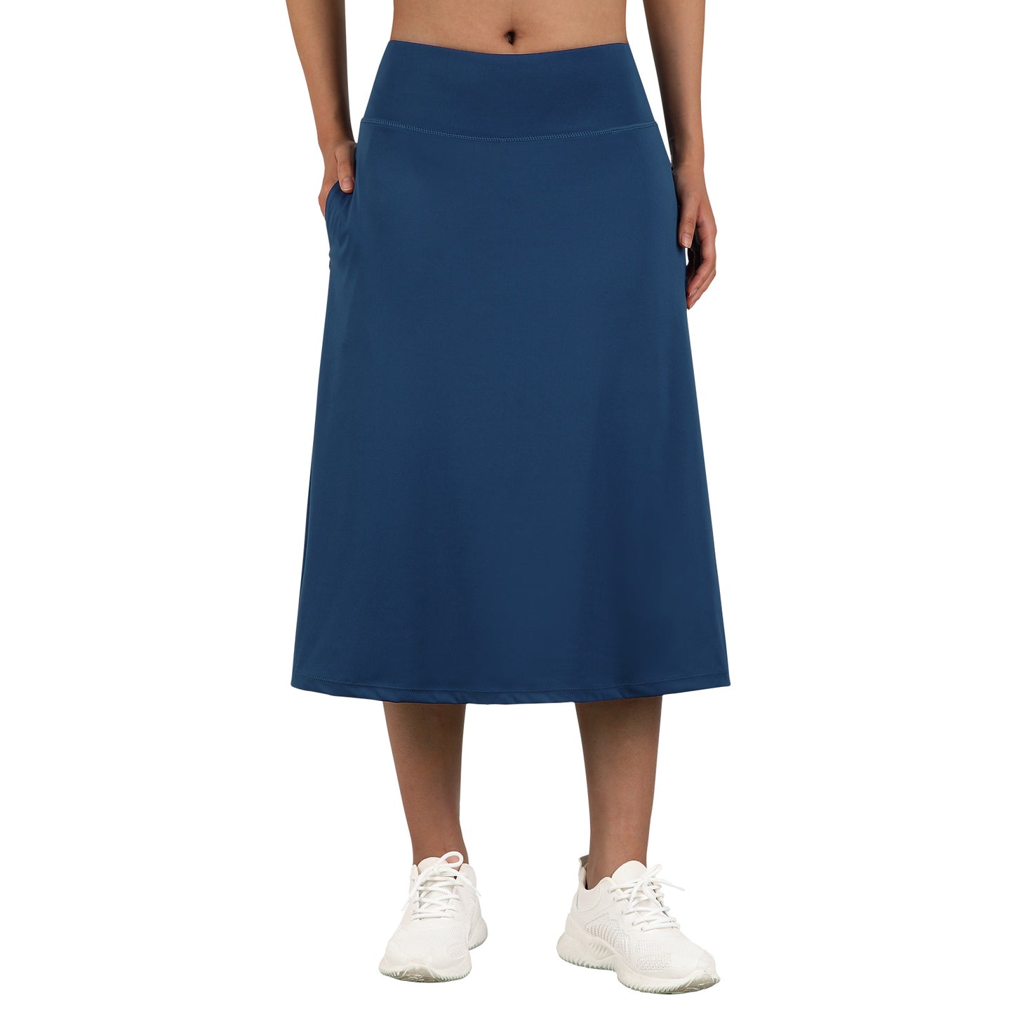 ANIVIVO Women 28" Midi Long Skorts Knee Length Athletic Skirt with Pocket-Navyblue