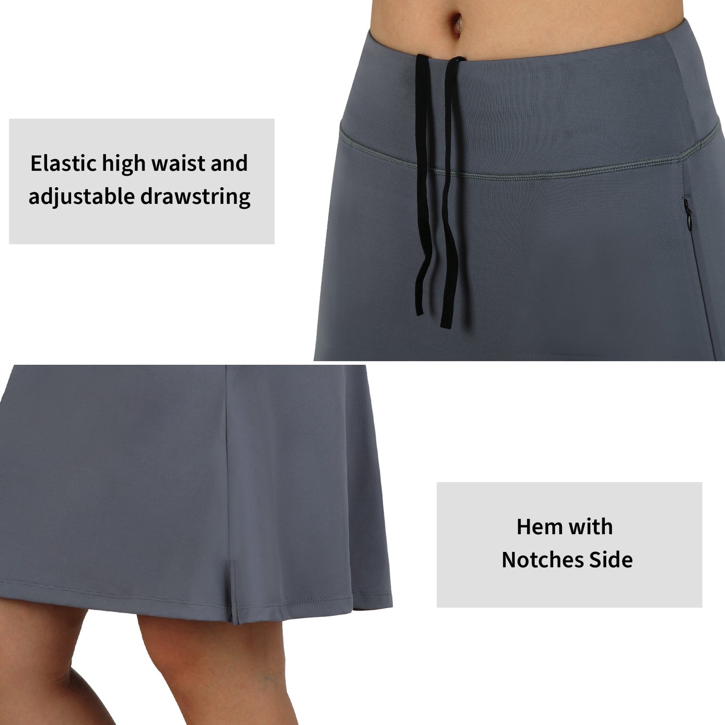 ANIVIVO Women's 20" Knee Length Skorts with Pockets Golf Tennis Skirt
2 Zipper Pockets High Waisted Built-In Shorts-Grey