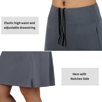 ANIVIVO Women's 20" Knee Length Skorts with Pockets Golf Tennis Skirt
2 Zipper Pockets High Waisted Built-In Shorts-Grey