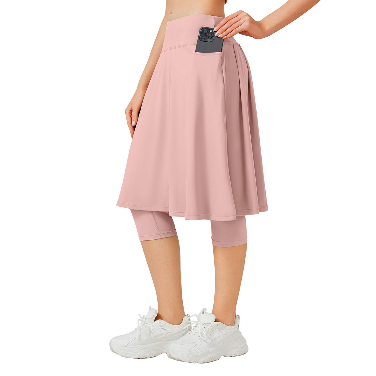 ANIVIVO 24" Long Skirted Leggings for Women Capris Leggings-Pink