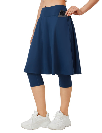 ANIVIVO 24" Long Skirted Leggings for Women Capris Leggings-Navyblue