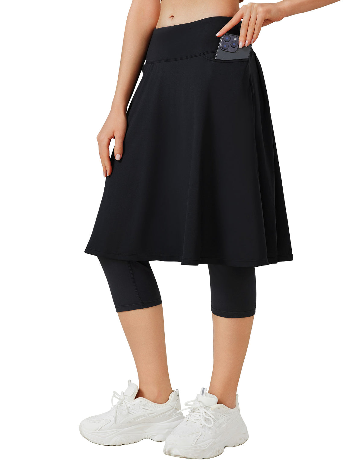 ANIVIVO 24" Long Skirted Leggings for Women Capris Leggings-Black
