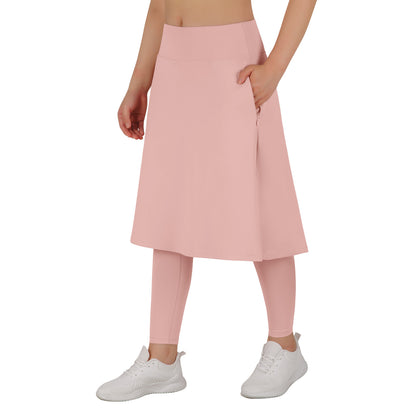ANIVIVO Skirted Leggings for Women with Pockets Long Skirt with full Leggings 25"Knee Length with 2 Zipper Pockets-Light Pink