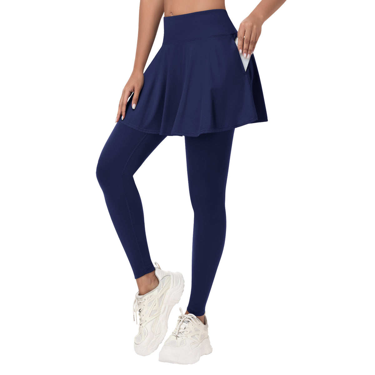 ANIVIVO Women Skirted Leggings Athletic Yoga Tennis Skirt with Legging Pleated, Pocket, Athletic, Exercise, Pickleball Clothes-Navyblue