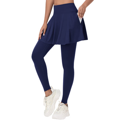 ANIVIVO Women Skirted Leggings Athletic Yoga Tennis Skirt with Legging Pleated, Pocket, Athletic, Exercise, Pickleball Clothes-Navyblue