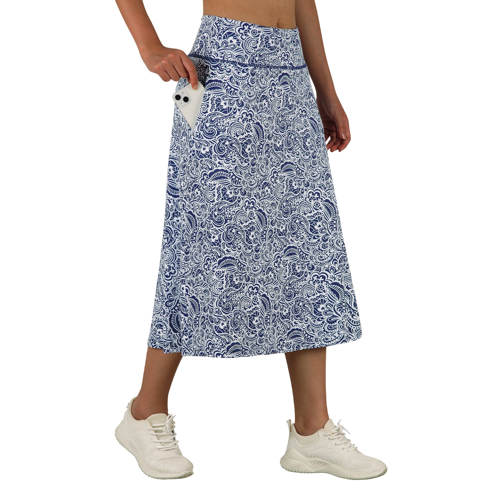 ANIVIVO Women 28" Midi Long Skorts Knee Length Athletic Skirt with Pocket-Bluefloral