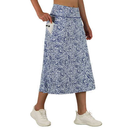 ANIVIVO Women 28" Midi Long Skorts Knee Length Athletic Skirt with Pocket-Bluefloral