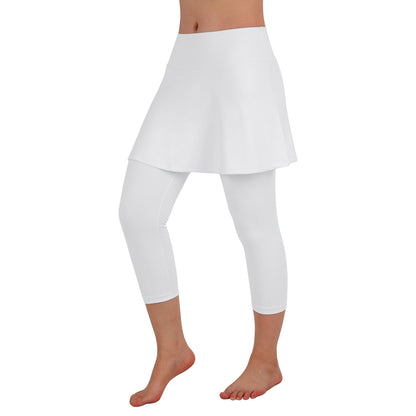 ANIVIVO Women Skirted Leggings Tennis Yoga Legging with Skirt Athletic-White