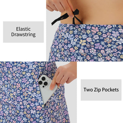 ANIVIVO Women's 20" Knee Length Skorts with Pockets Golf Tennis Skirt 2 Zipper Pockets High Waisted Built-In Shorts-Bluepurple Flower