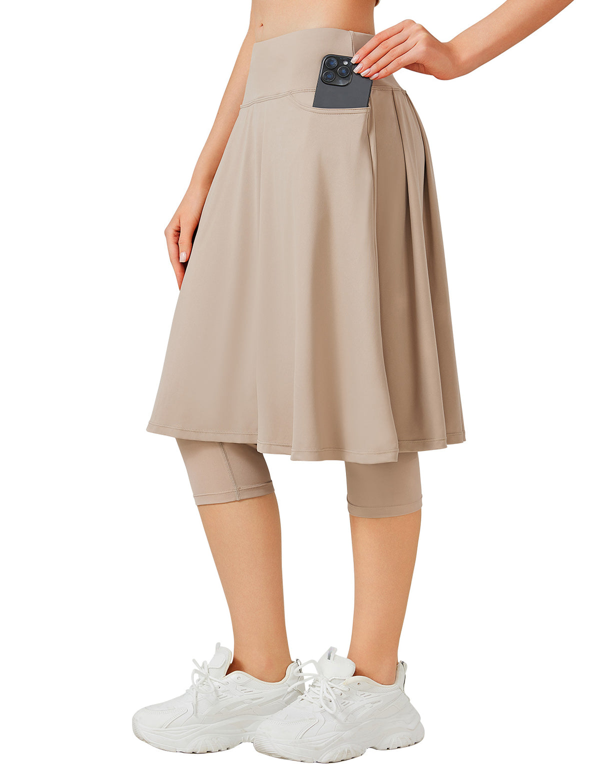 ANIVIVO 24" Long Skirted Leggings for Women Capris Leggings-Khaki