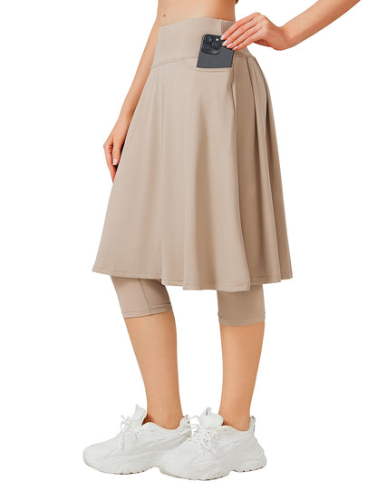 ANIVIVO 24" Long Skirted Leggings for Women Capris Leggings-Khaki