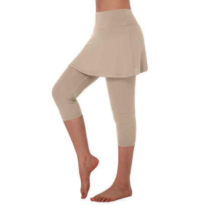 ANIVIVO Women Tennis Skirted Leggings Yoga Legging with Skirt-Khaki