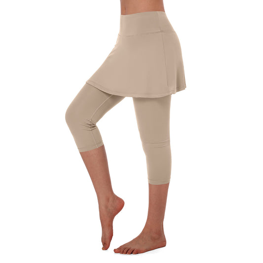ANIVIVO Women Tennis Skirted Leggings Yoga Legging with Skirt-Khaki
