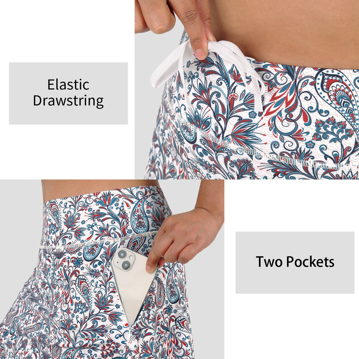 ANIVIVO Women's 20" Knee Length Skorts with Pockets Golf Tennis Skirt
2 Zipper Pockets High Waisted-Colorful Flower