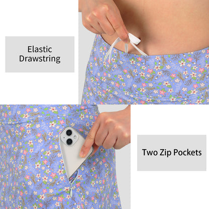 ANIVIVO Women's 20" Knee Length Skorts with Pockets Golf Tennis Skirt 2 Zipper Pockets High Waisted Built-In Shorts-Purple Floral