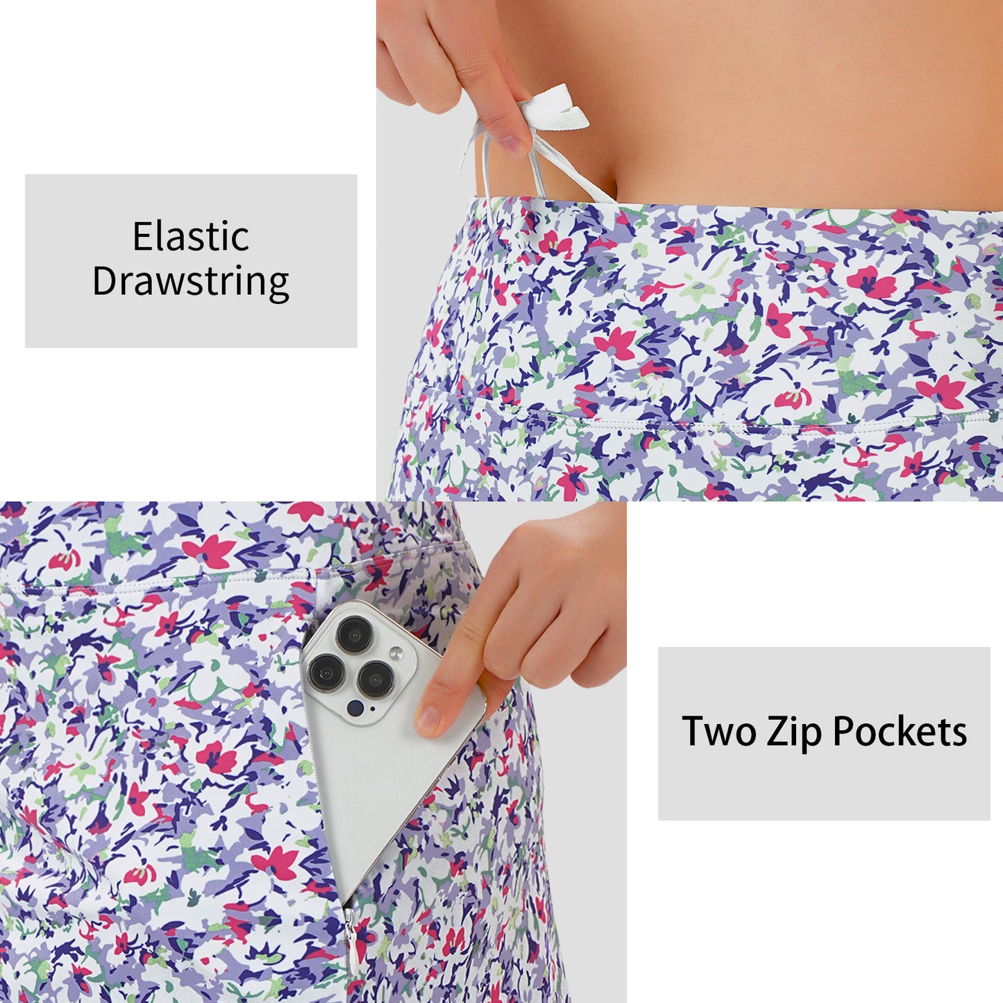 ANIVIVO Women's 20" Knee Length Skorts with Pockets Golf Tennis Skirt 2 Zipper Pockets High Waisted Built-In Shorts-Abstract Floral