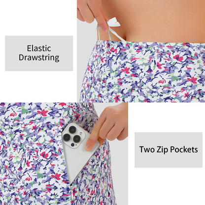 ANIVIVO Women's 20" Knee Length Skorts with Pockets Golf Tennis Skirt 2 Zipper Pockets High Waisted Built-In Shorts-Abstract Floral