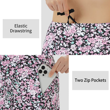 ANIVIVO Women's 20" Knee Length Skorts with Pockets Golf Tennis Skirt 2 Zipper Pockets High Waisted Built-In Shorts-Blackpink Flower